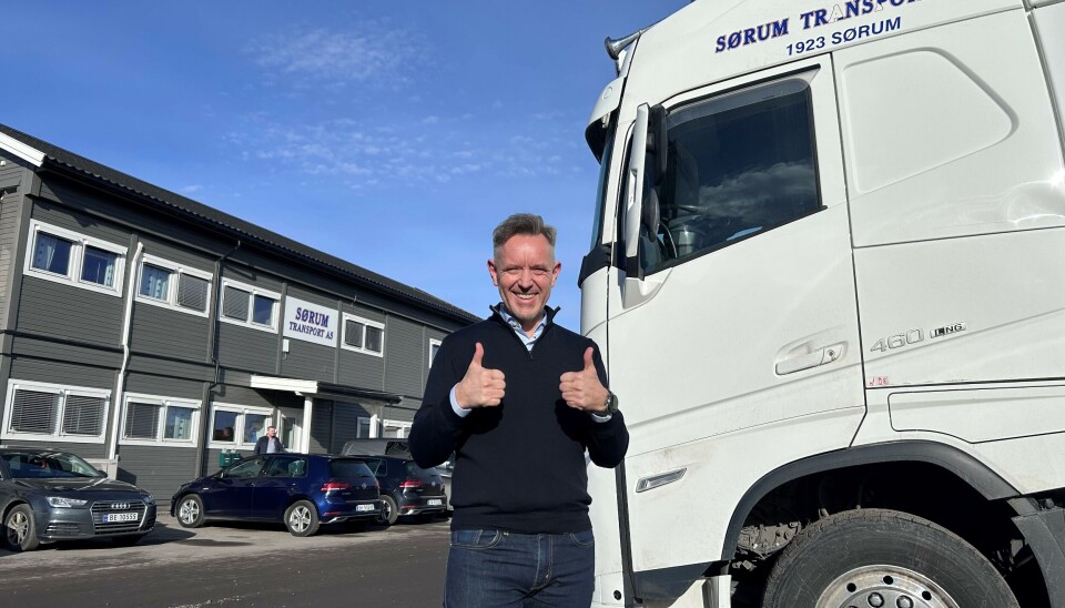 SOLGT: Bjørn Inge Haugan er strålende fornøyd etter at boet i Sørum Transport har fått nye eiere
