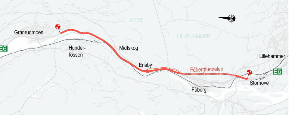 STORHOVE – ØYER: Strekningskart for E6 Storhove – Øyer.