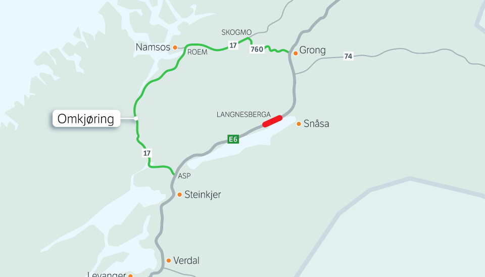 OMKJØRING: Kart som viser omkjøringen.