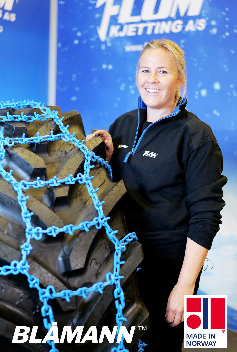 SERTIFISERT: Daglig leder Ingun Flom I Flom Kjetting er glad for at de endelig har fått Made in Norway sertifisering på Blåmann kjettingen.