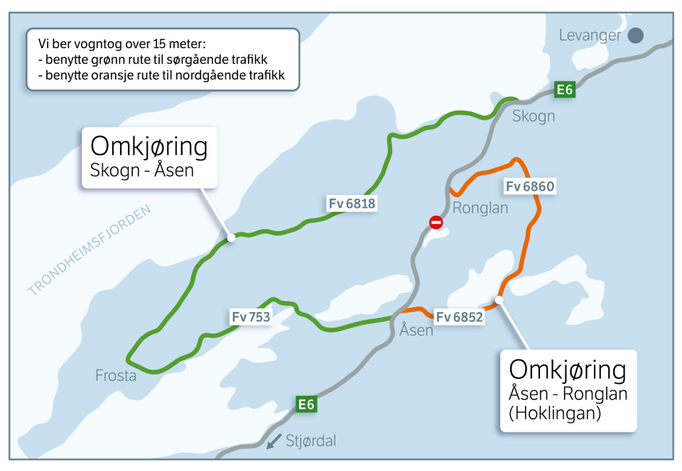 Anbefalt omkjøringsalternativ for lokaltrafikk i nordre Trøndelag.