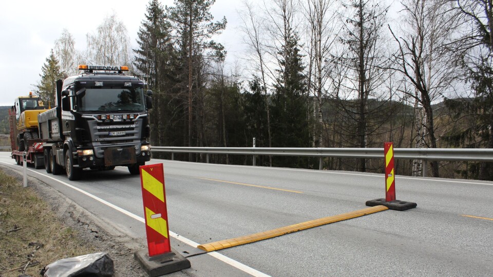 Mobile fartshumper som fartsreduserende tiltak ved veiarbeid.