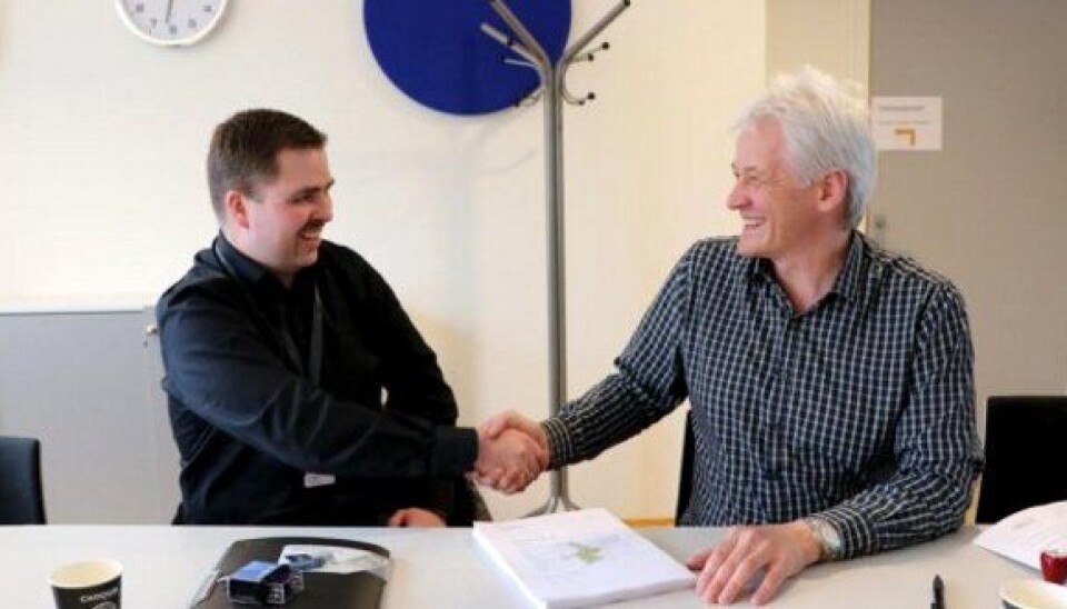 Knut Bakkemo i NCC og Arne Iversen i Statens vegvesen Sør-Trøndelag.