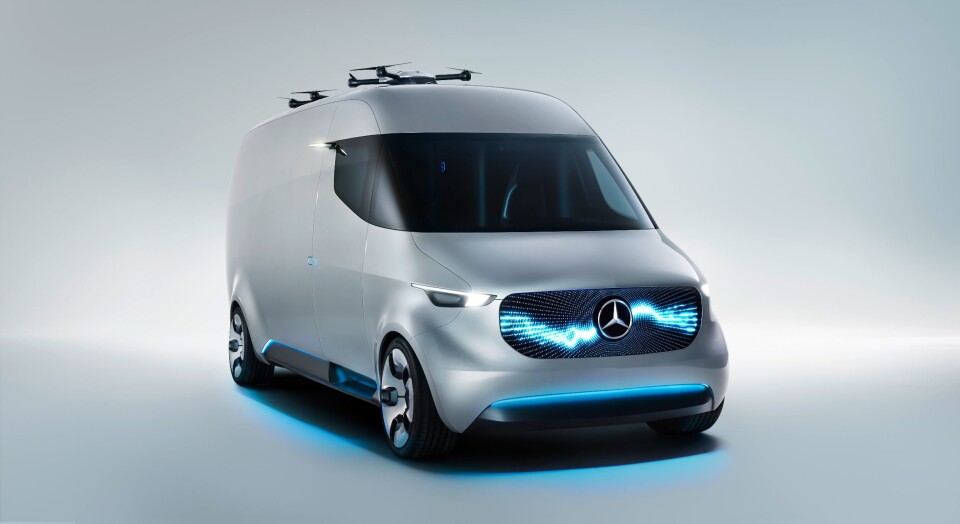 Daimler har lagt ved dette bildet av konseptbilen adVance som har flere løsninger som konsernet ser for seg kan komme i daglig bruk i elektriske varebiler om ikke lenge. Men det er etter det AT.no kjenner til ikke slike biler som skal slippes ut på tyske veier i hundretall fra 2018 til 2020.