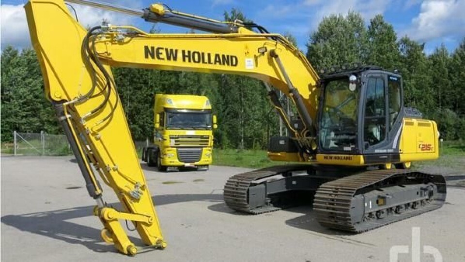 Denne ubrukte New Holland E215CLC-gravemaskinen skal selges på Ritchie Bros. sin første auskjon i Norden 25. september.