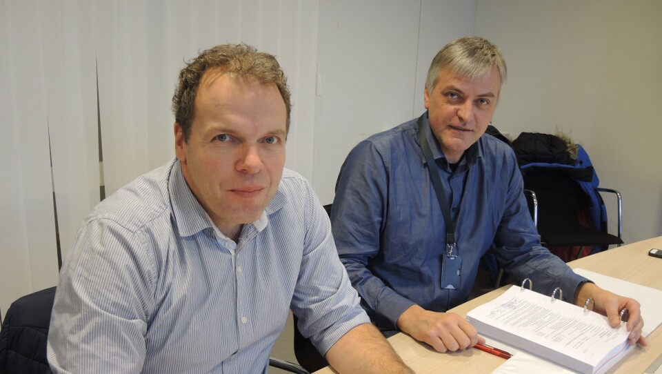 Prosjektleder Jan Helge Egeland, Statens vegvesen og prosjektsjef Gudmund Dyrland, Skanska.