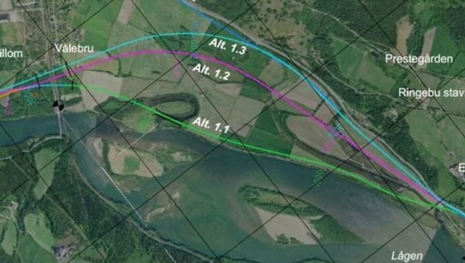 I 2012 ble trasé 1.3 på dette kartet vedtatt. Nå vil Ringebu kommune heller har trasé 1.1.