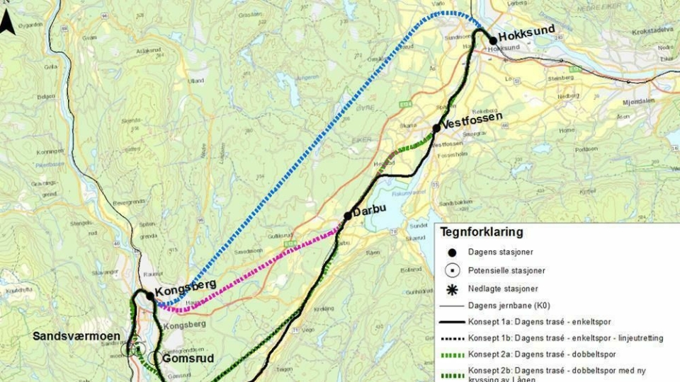 Det er alternativ 4 på dette kartet som Jernbaneverket nå ønsker gjennomført.