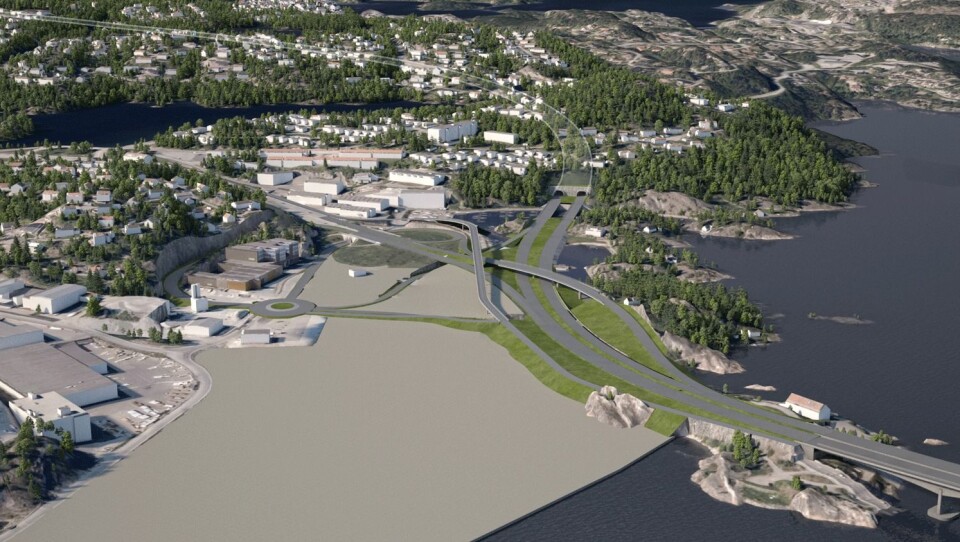Det vedtatte alternativet innebærer at E18 vil gå inn i en tunnel ved Vige like vest for Varoddbrua.
