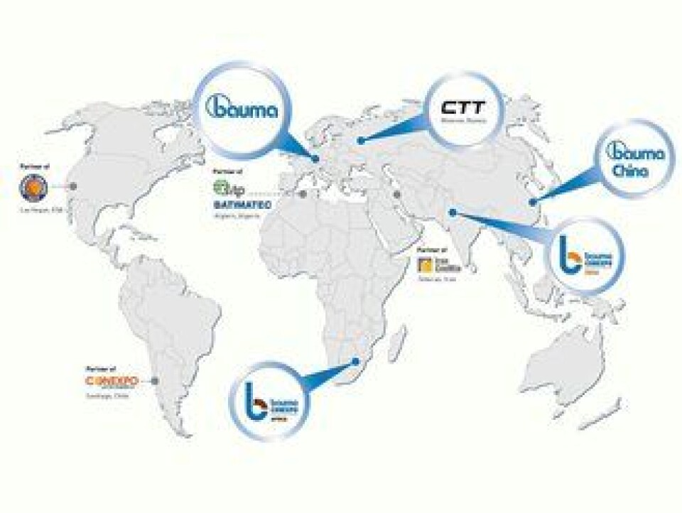 OVER HELE VERDEN: Oversikten viser hvor Messe München har egne anleggsmesser, eller er medarrangør.