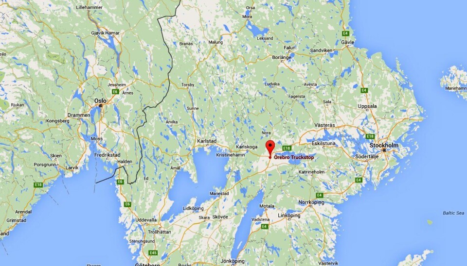 Örebro Truckstop (markert) ligger i «veikrysset» mellom Oslo, Stockholm og Göteborg.
