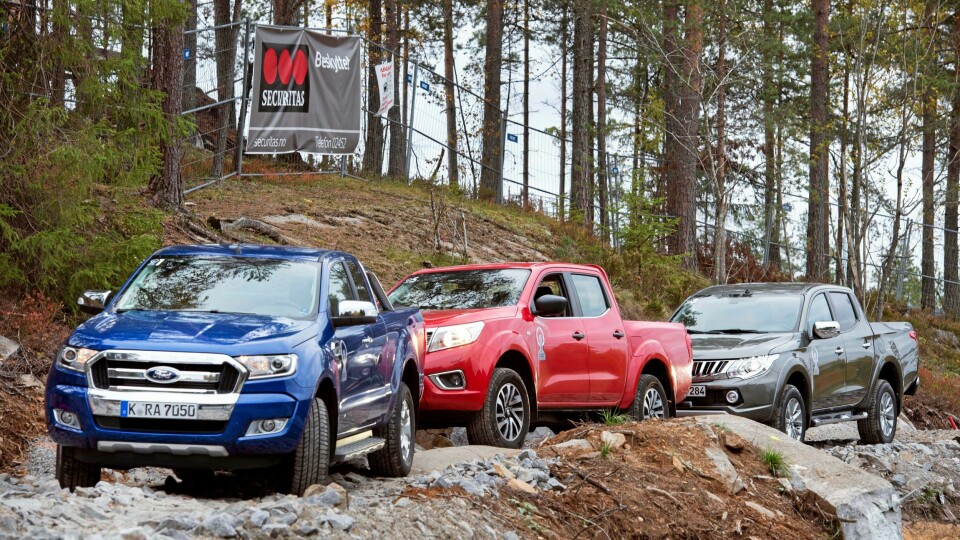 Fra venstre: Ford Ranger, Nisan NP300 og Mitsubishi L200.