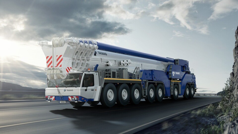 Den nye, tunge og særdeles spennende verdensnyheten Tadano ATF 600G-8 med et nytt, muligens epokegjørende trilling-bomsystem.