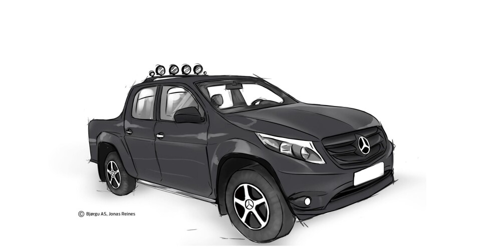 AT.no har fått vår egen designer Jonas Reines til å illustrere hvordan en Mercedes-pickup kan bli basert på dagens MB-front.