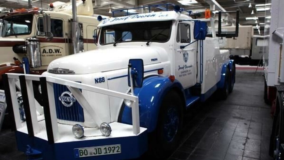 Volvo N88 bergingsbil fra 1972 med en sekssylindret motor på 260 hk. Vekt: 21,5 tonn. Lastebilen ble restaurert i 2002.
