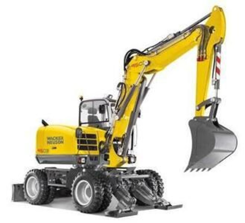 Dette er angivelig Norges raskeste hjulgraver med en toppfart på hele 40 km/t. Den kan nå leies hos Oslo Liftutleie AS.