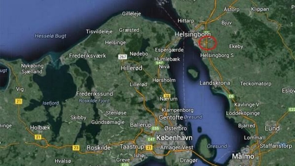 Ulykken skjedde på E6 ved Bårslöv (rød ring).