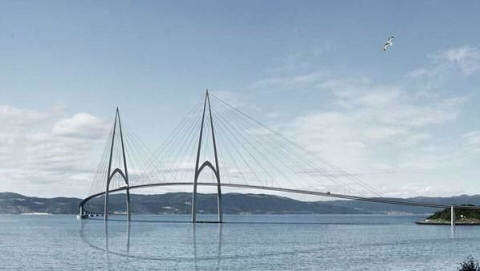 Slik ser man for seg brua mellom Flakk og Rørvik. Her fra Flakksida, med Rørvik i bakgrunnen. Slik ser man for seg brua mellom Flakk og Rørvik. Her fra Flakksida, med Rørvik i bakgrunnen.