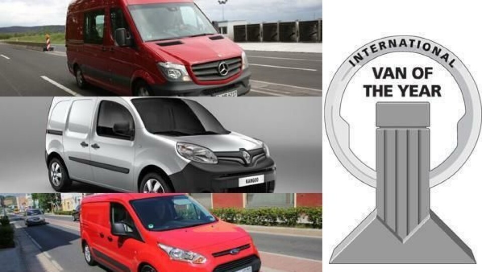 De tre kandidatene: Øverst: Mercedes-Benz Sprinter, i midten Renault Kagoo Express og nederst Ford Transit Connect.