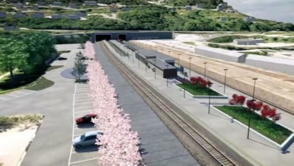 Dette er en animasjon fra planlagte Arna Stasjon. TBM-en skal nå kjøres inn fra denne siden av fjellet.