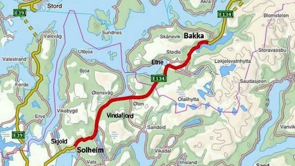 Det er på en del av denne strekningen av E134 at E. Opedal & Sønner AS skal gjøre arbeid.