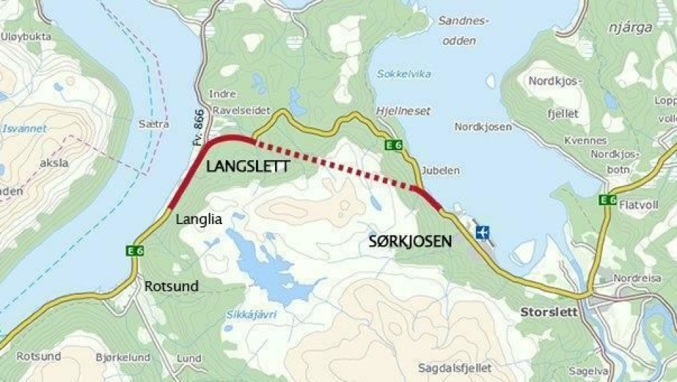Om ca. ett år skal det gå en 4,6 km lang tunnel gjennom Sørkjosfjellet i Troms på ny E6-trasé.