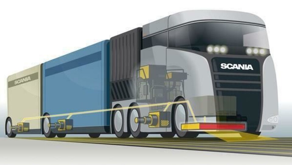 I en ikke altfor fjern framtid mener Scania lastebiler kan drives av elektriske motorer som får strøm fra veinettet.