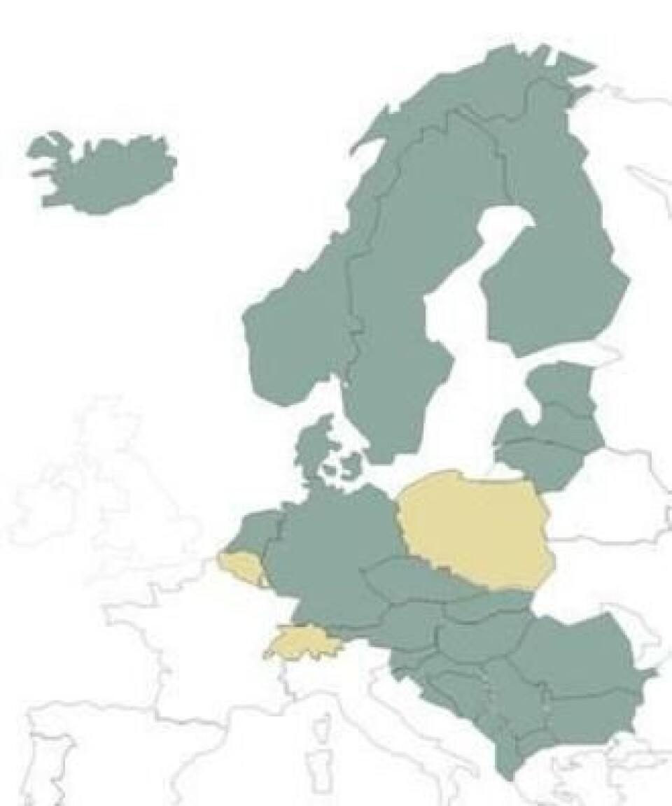 Grått angir at aktivitetene i Volvo Trucks og Renault Trucks skal integreres i Norden og store deler av Sentral-Europa.