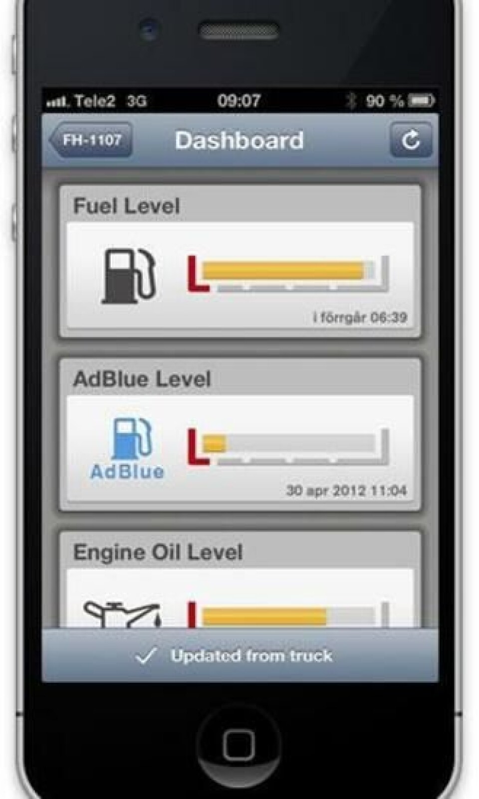 Mobilapp'en gjør det mulig å kontrollere væskenivåer og aktivere parkeringsvarmeren fra veikroa eller sofaen hjemme.