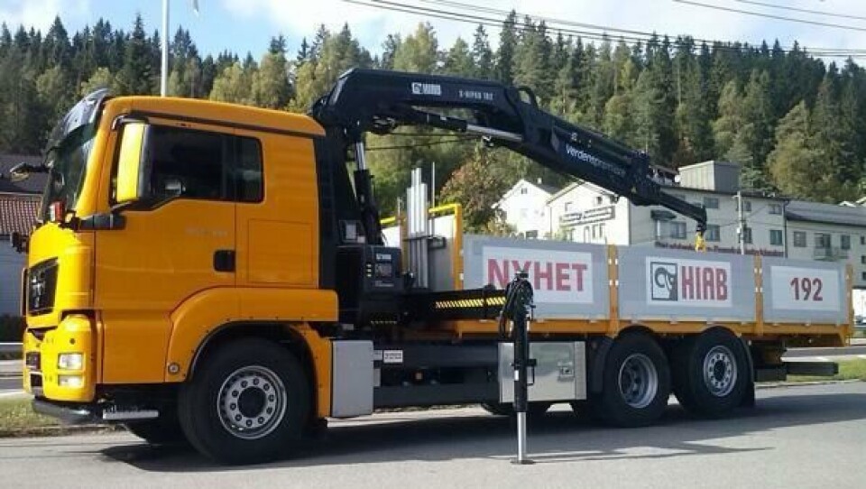 Cargotec Norway hadde også et pressetreff onsdag, og ved selskapets lokaler var den av kranene utstilt.