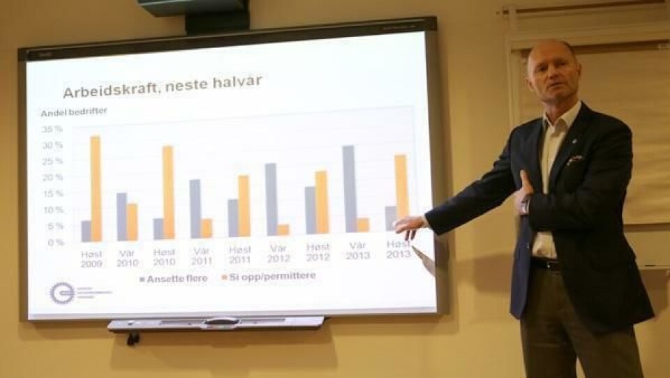 Sjeføkonom Stein Gunnes i MEF på fakta- og analysemøtet torsdag.