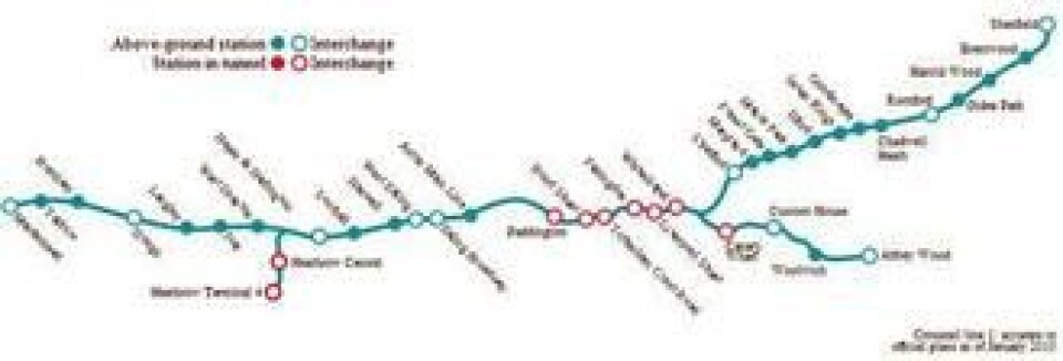 Crossrail skal gå tvers gjennom London fra øst til vest.