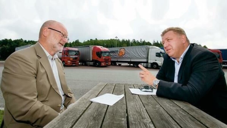 Anlegg&Transport samlet Erling Sæter (til venstre) og Geir A. Mo til debatt og kabotasje og lastebilbransjen i høst. De var ikke enige da, og de er ikke enige nå.