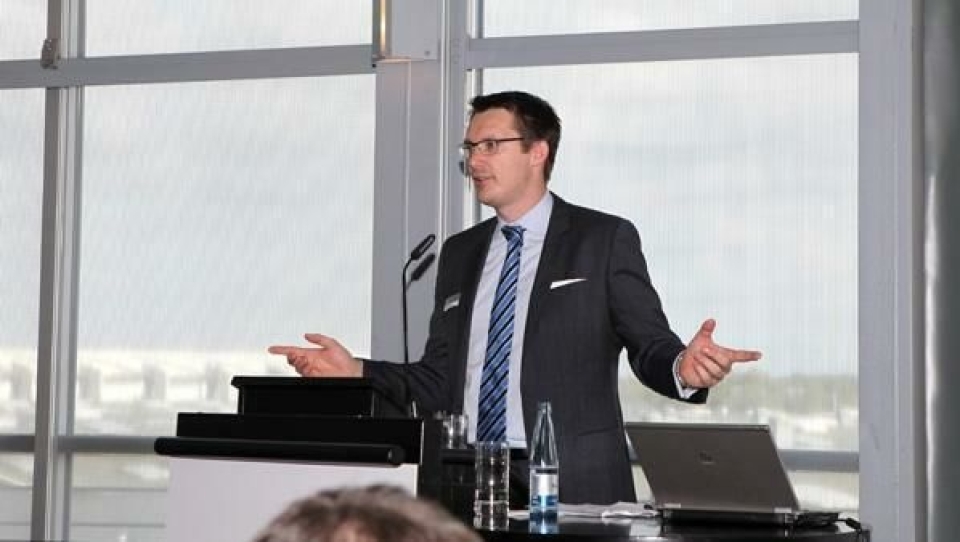 Marcel Frings, Chief Representative i Timocom, under pressekonferansen der selskapet lanserte sin nye app. Dette skjedde 23. september - to dager før nyttekjøretøymessen IAA startet i Hannover.