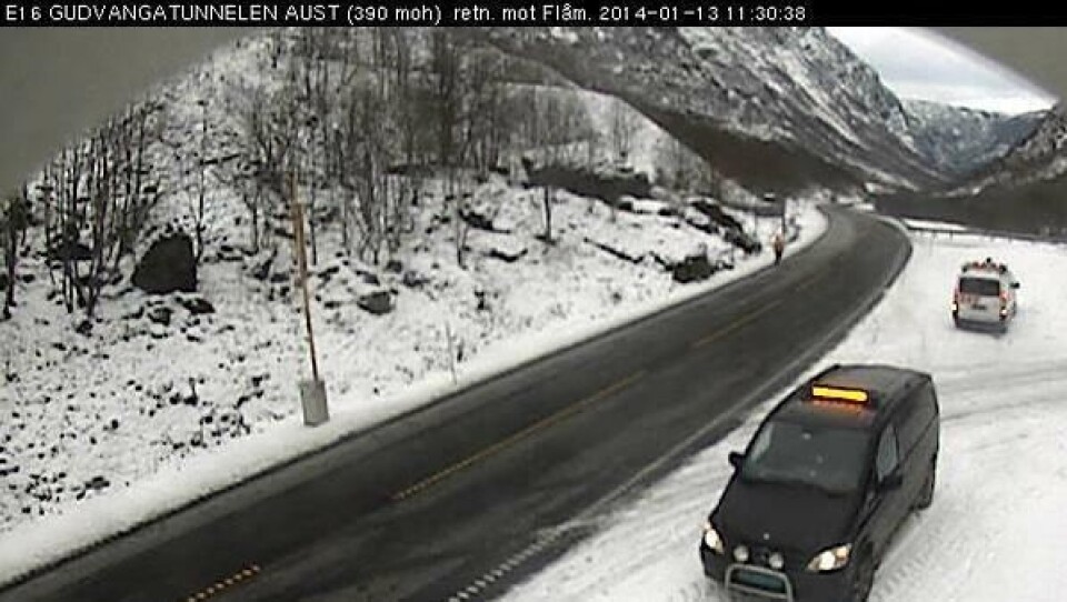 Kamera ved E16 Gudvangatunnelen øst. Retning på kameraet er mot Flåm.