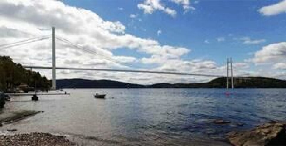 Mulig hengebru for rv. 23 sett fra Digerudveien i Frogn. (Ill.:Rambøll)