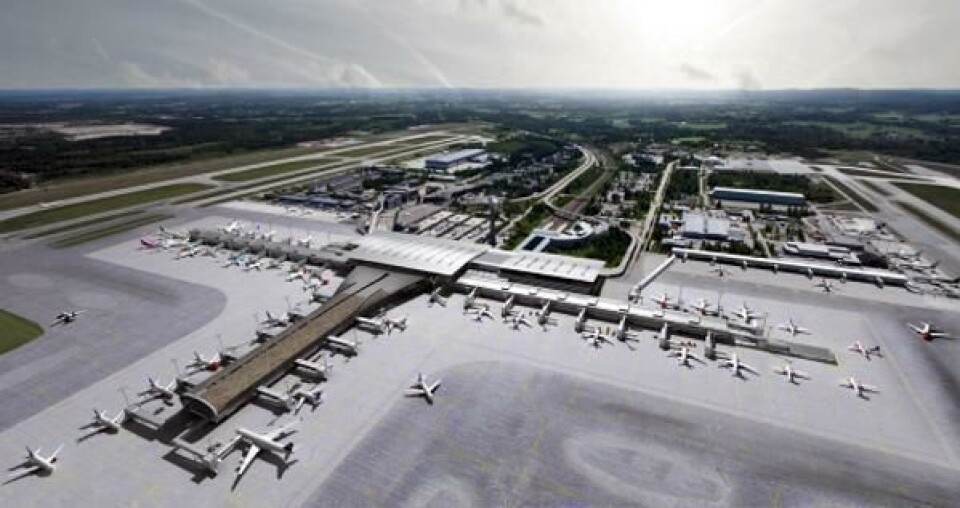 Slik vil Oslo Lufthavn Gardermoen se ut når utbyggingen er ferdig i april 2017.