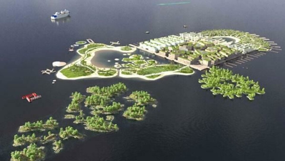 Dette er et av forslagene til hvordan den nye øya kan se ut, signert Jensen og Skodvin arkitekter