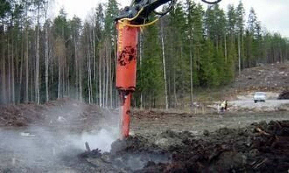 På Volvo-maskinen på ca. 30 tonn benyttes den største Power Mix'n med maks. arbeidsdybde på ca. 5 meter.