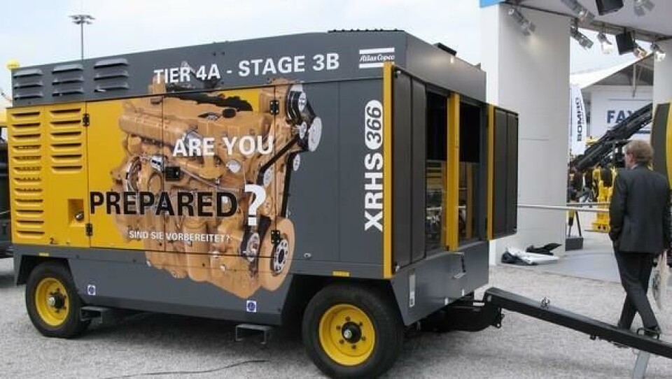 Atlas Copco viste sin nye kompressorenhet med Caterpillar motor, men var taus som graven om spesifikasjoner og tekniske data forøvrig i München.