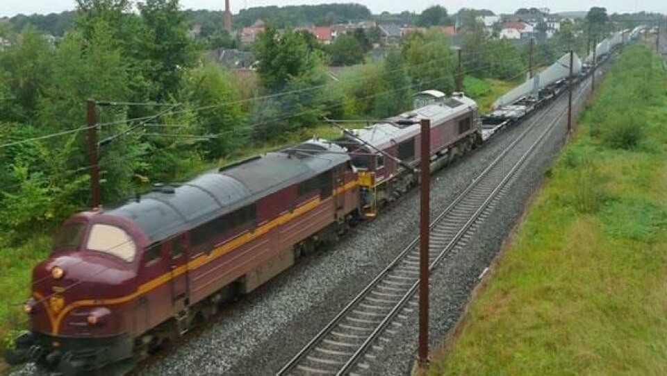 'Rotorbladtoget' på vei gjennom Luderskov like før ankomst Esbjerg.