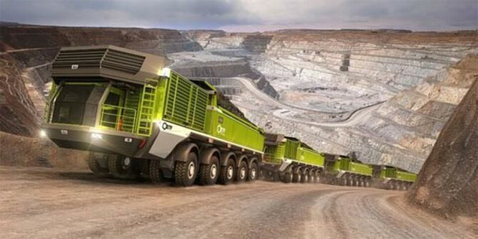 En fører skal kunne styre opp til fire sammenkoblede dumpere med en kapasitet på til sammen 1.379 tonn.