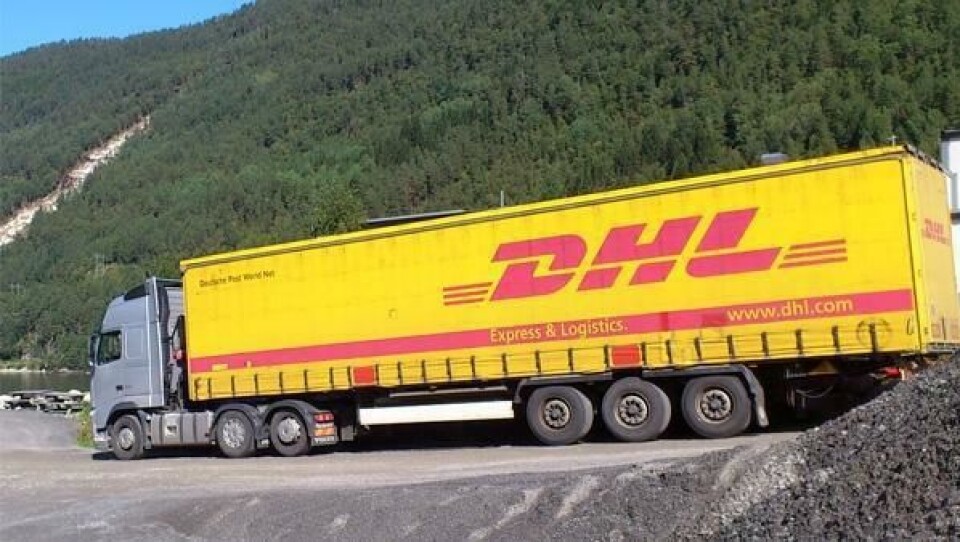 JND Trans trekkbil med DHL-kjerre i Norge. Bildet er tatt ved en tidligere anledning ved Todalen på Nordmøre.