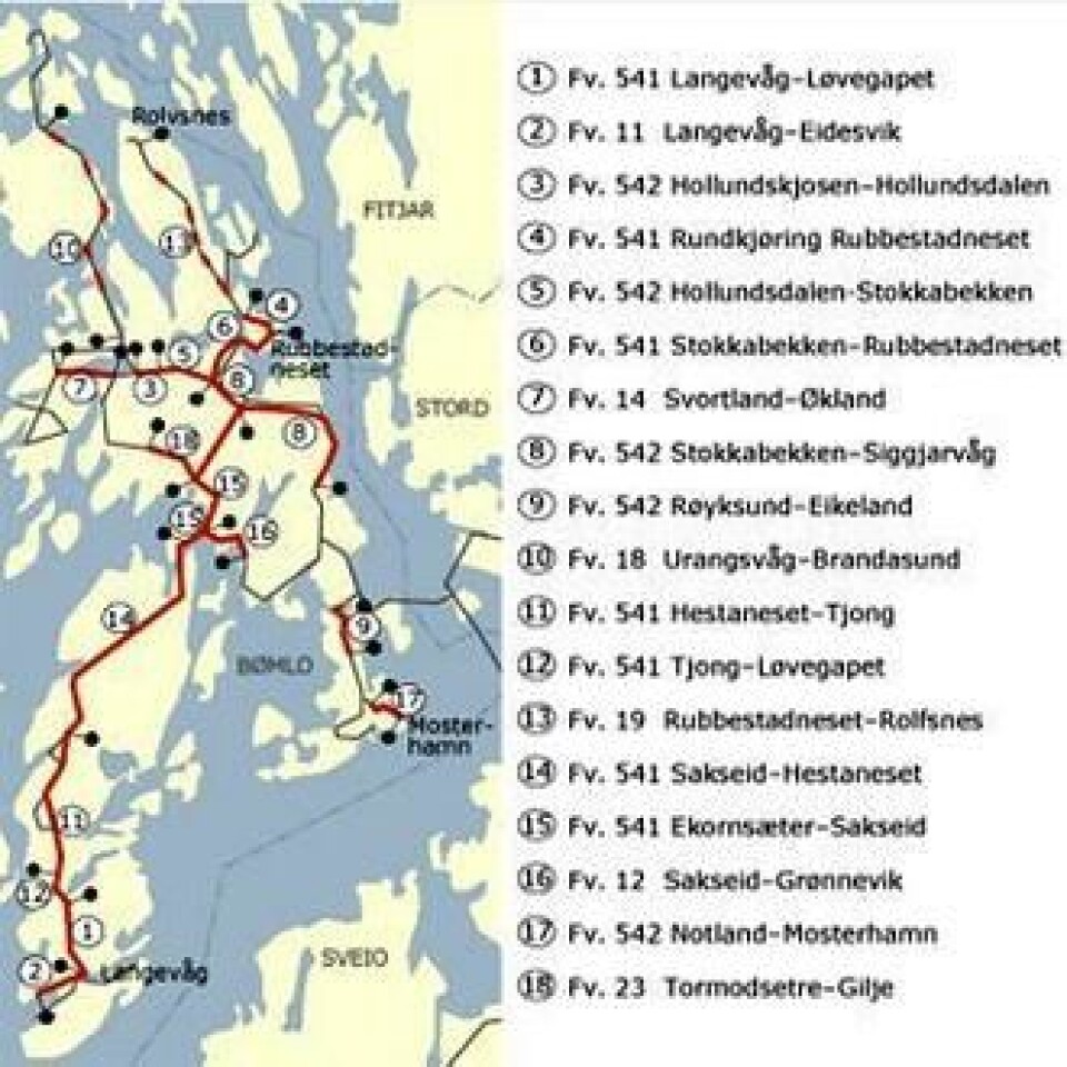 Hestaneset-Tjong er delprosjekt 11 på denne illustrasjonen av Bømlo-pakken fra Statens vegvesen.