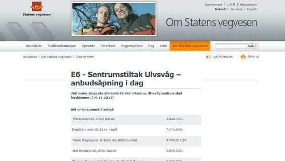Skjerdump fra vegvesen.no.