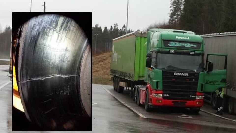 Denne danske trekkbilen ble avskiltet etter at denne bremseskiven (innfelt bilde) ble oppdaget.