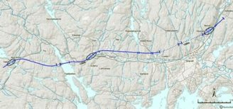 Dette er traseen der Statens vegvesen ønsker å legge ny E39 forbi Søgne.