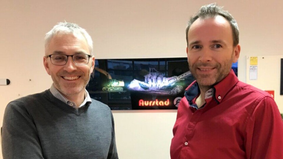 Jo Stian Tverberg (t.v.) blir ny administrerende direktør for K. A. Aurstad AS og Aurstadkonsernet fra mars 2018. Til høyre er konsernsjef og hovedeier Cato Aurstad.