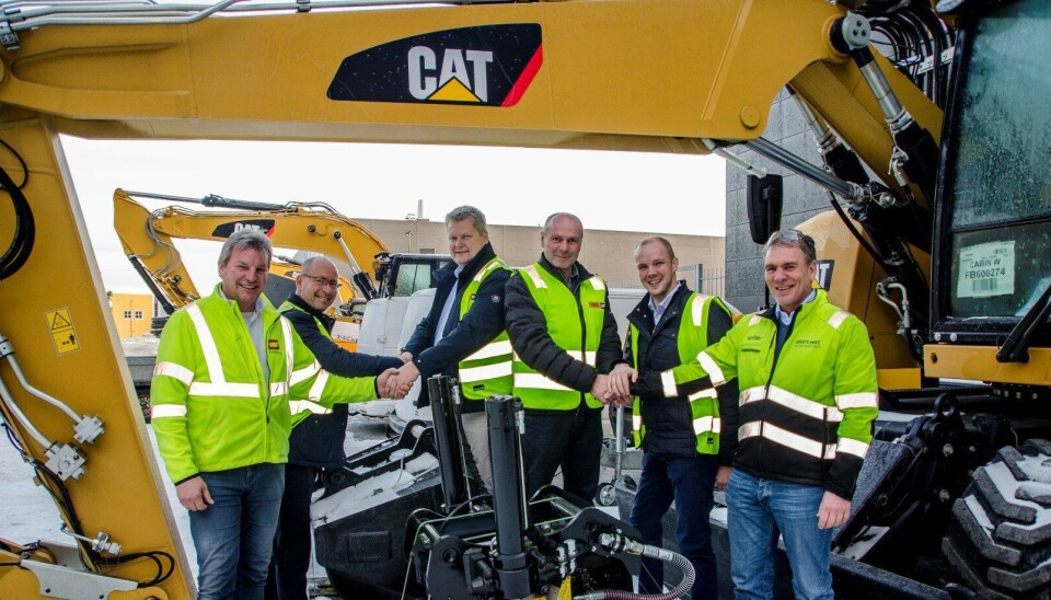 F.v: Stig Kjetil Haugsvær (CMO & Salgssjef Gjerstad Products), Odd Egil Kolberg (salgssjef i Norsecraft TEC), Morten Opheim (Rental Manager Pon Rental Norway AS), Hans Ronald Hohlweg (Country Manager i Rototilt AS), Morten Tarlebø (Operational Manager i Pon Rental Norway AS) og Svein Arne Delbekk (Produktsjef i Pon Equipment AS).