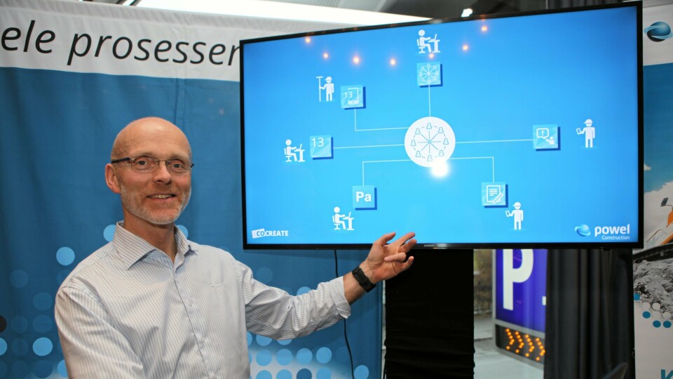 Salgssjef Kjetil Gjesdal i Powel Construction viste blant annet Geminis skybaserte system på Powel Constructions stand under Fjellspreningskonferansen i Oslo 23. og 24. november.